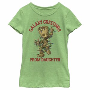 Girl’s Marvel Christmas Groot Galaxy Greetings Daughter T-Shirt