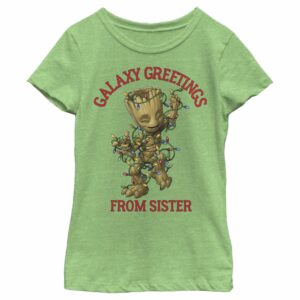 Girl’s Marvel Christmas Groot Galaxy Greetings Sister T-Shirt