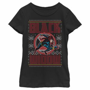 Girl’s Marvel Ugly Christmas Black Widow Snow T-Shirt