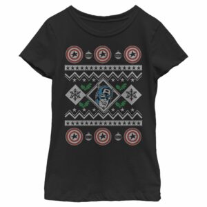 Girl’s Marvel Ugly Christmas Captain America T-Shirt