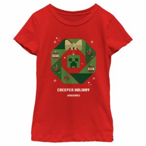 Girl’s Minecraft Creeper Holiday Wreath T-Shirt