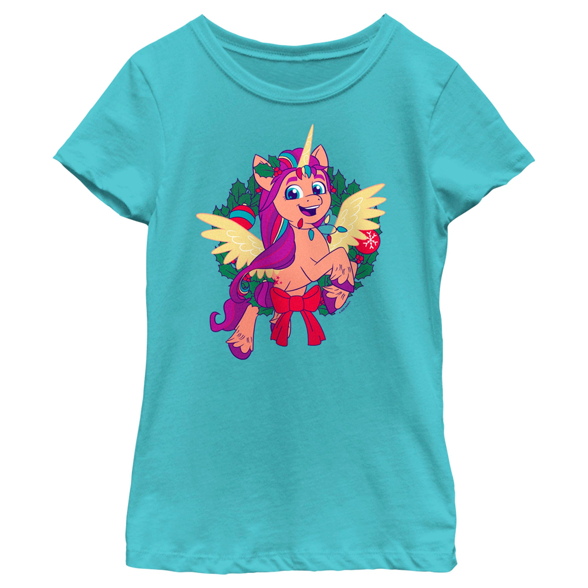 Girl's My Little Pony A New Generation Sunny Starscout Christmas Wreath T-Shirt Girl's My Little Pony A New Generation Sunny Starscout Christmas Wreath T-Shirt