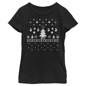 Girl’s Nintendo Super Mario Ugly Christmas Tree T-Shirt