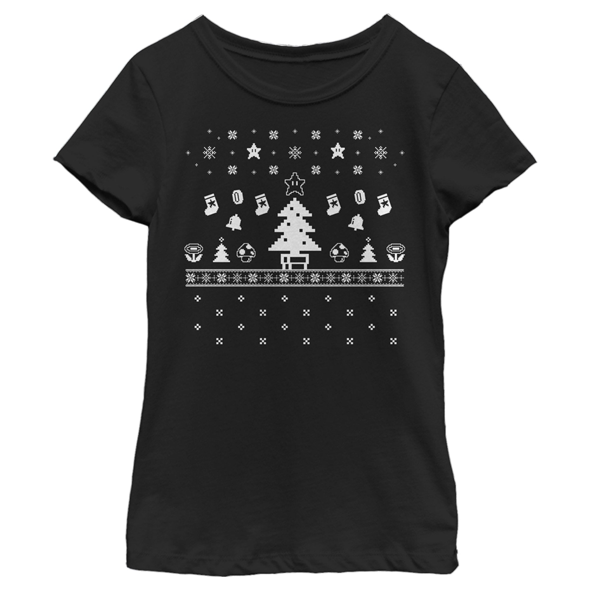Girl's Nintendo Super Mario Ugly Christmas Tree T-Shirt Girl's Nintendo Super Mario Ugly Christmas Tree T-Shirt