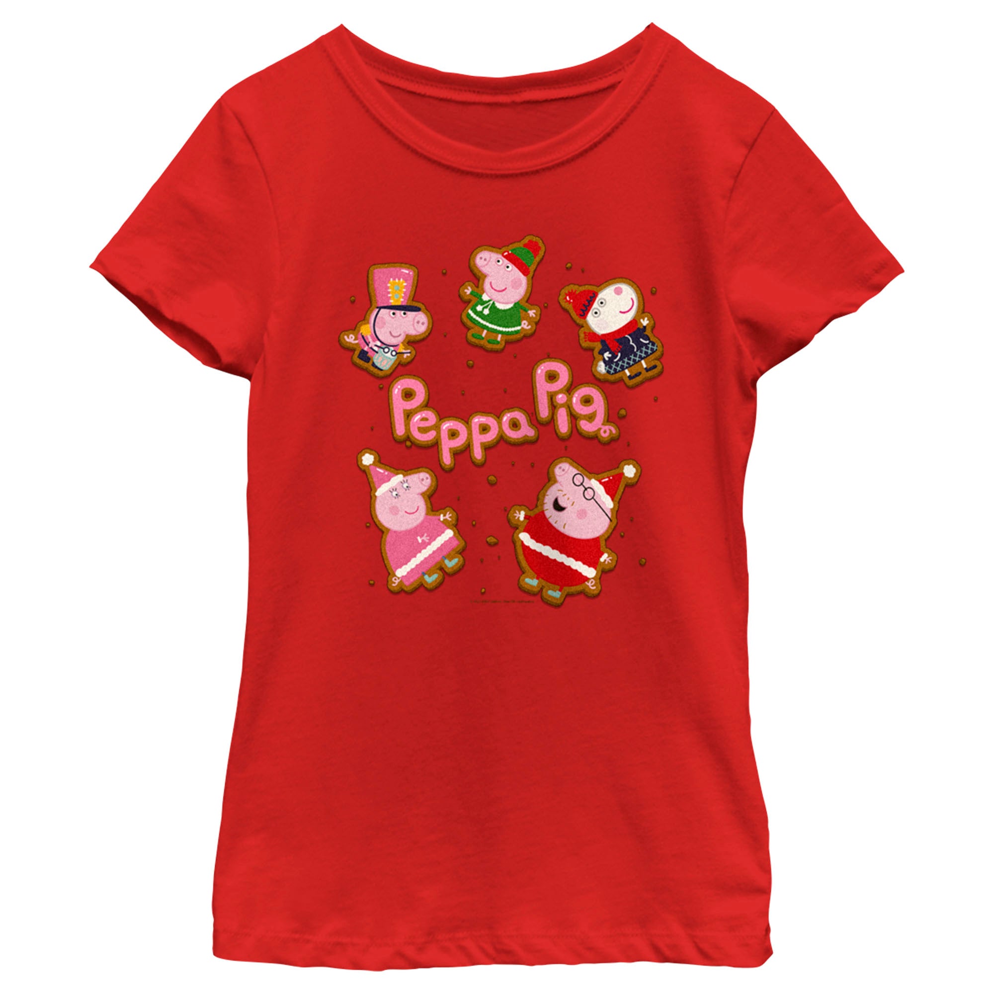 Girl's Peppa Pig Christmas Gingerbread Cookie Characters T-Shirt Girl's Peppa Pig Christmas Gingerbread Cookie Characters T-Shirt