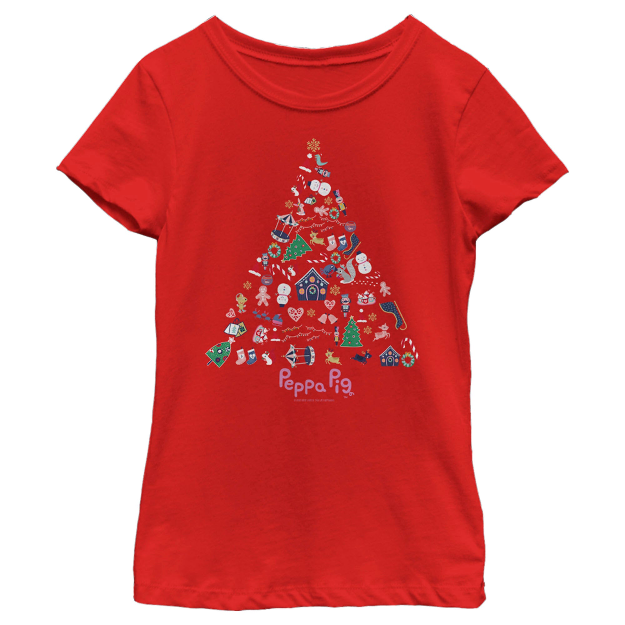Girl's Peppa Pig Christmas Tree Icons T-Shirt Girl's Peppa Pig Christmas Tree Icons T-Shirt