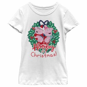 Girl’s Peppa Pig Hooray it’s Christmas Wreath T-Shirt