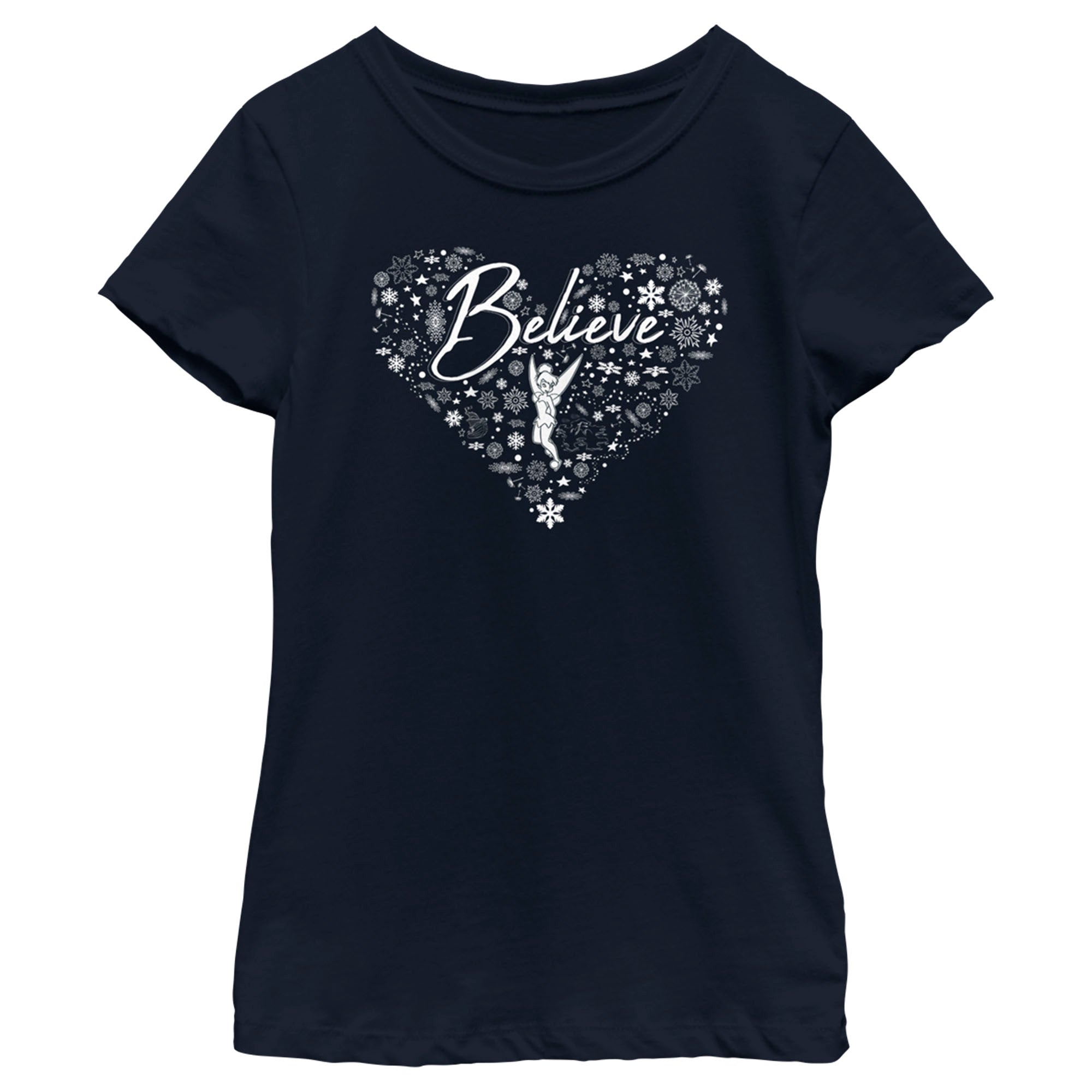 Girl's Peter Pan Believe Christmas Snowflakes T-Shirt Girl's Peter Pan Believe Christmas Snowflakes T-Shirt