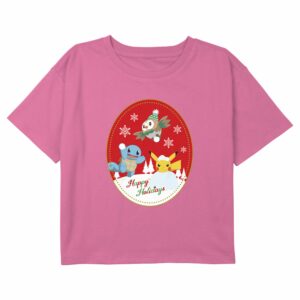 Girl’s Pokemon Christmas Happy Holidays Friends Patch T-Shirt