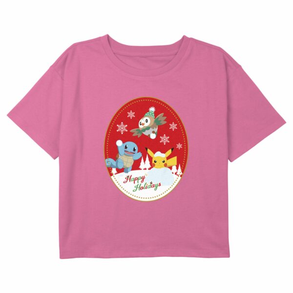 Girl’s Pokemon Christmas Happy Holidays Friends Patch T-Shirt