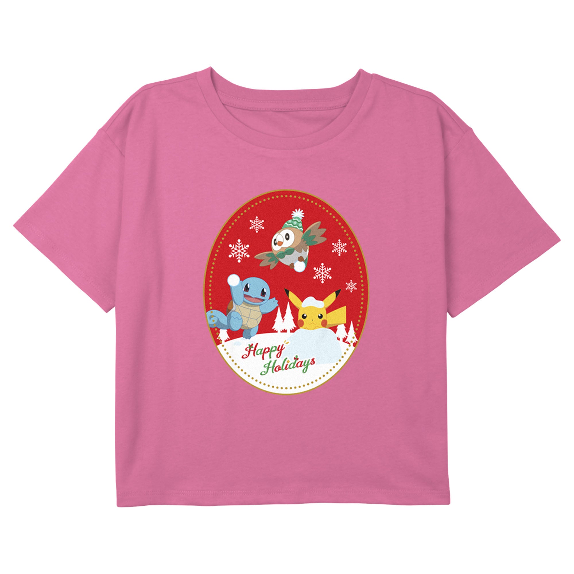 Girl's Pokemon Christmas Happy Holidays Friends Patch T-Shirt Girl's Pokemon Christmas Happy Holidays Friends Patch T-Shirt