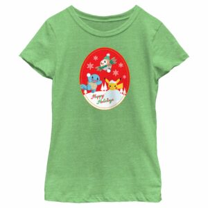Girl’s Pokemon Christmas Happy Holidays Patch T-Shirt
