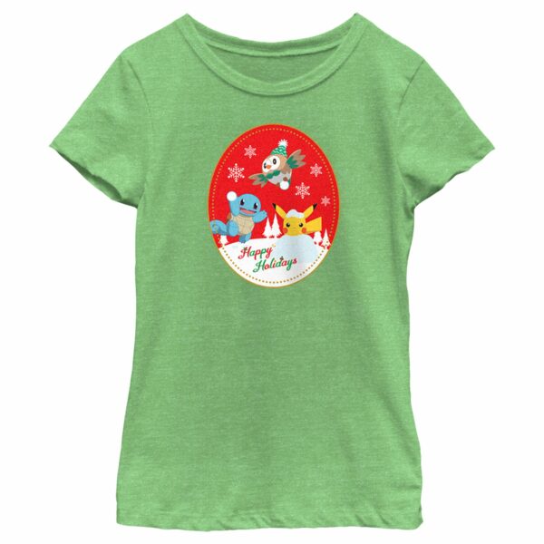 Girl’s Pokemon Christmas Happy Holidays Patch T-Shirt