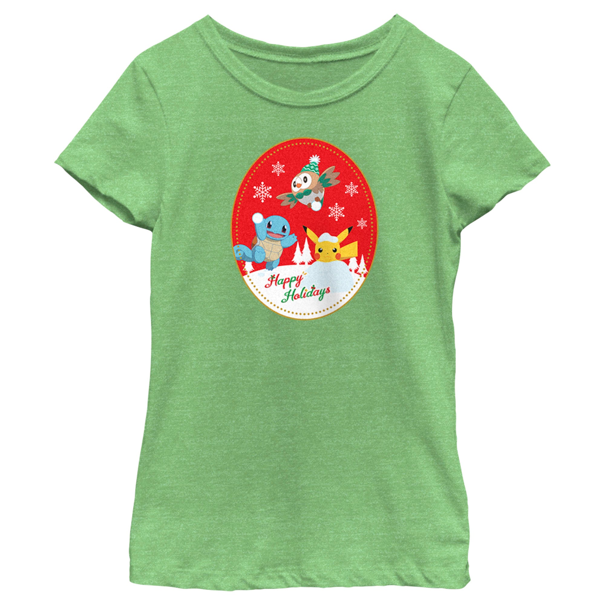 Girl's Pokemon Christmas Happy Holidays Patch T-Shirt Girl's Pokemon Christmas Happy Holidays Patch T-Shirt