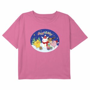 Girl’s Pokemon Christmas Happy Holidays Pikachu Snowman T-Shirt
