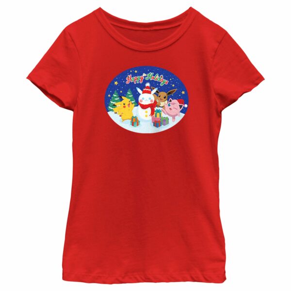 Girl’s Pokemon Christmas Happy Holidays Snowman T-Shirt