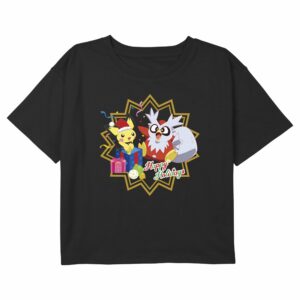 Girl’s Pokemon Christmas Pichu and Delibird Happy Holidays Party T-Shirt