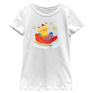 Girl’s Pokemon Christmas Pikachu Sleigh T-Shirt