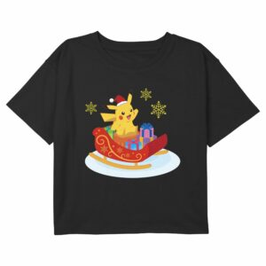 Girl’s Pokemon Christmas Pikachu Snowflake Sleigh T-Shirt