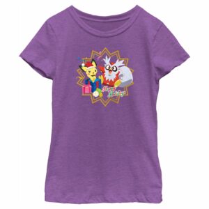 Girl’s Pokemon Christmas Pikachu and Delibird Happy Holidays T-Shirt