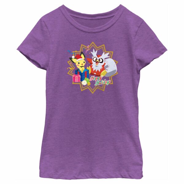 Girl’s Pokemon Christmas Pikachu and Delibird Happy Holidays T-Shirt