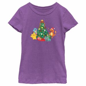 Girl’s Pokemon Christmas Tree Characters T-Shirt