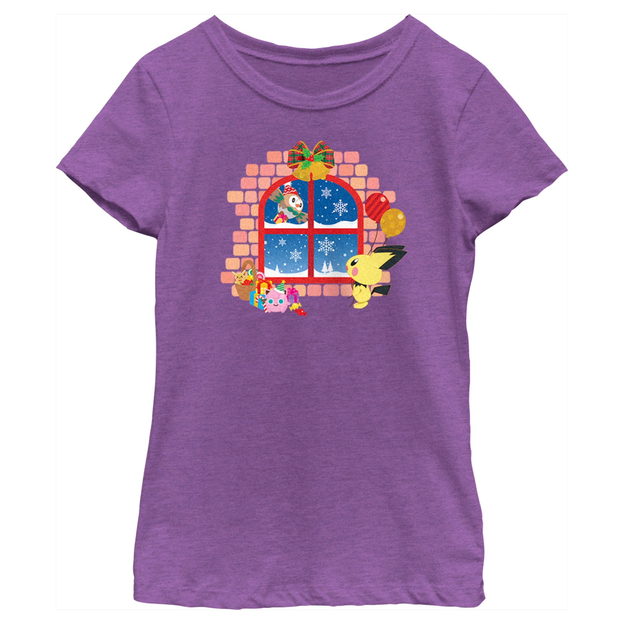 Girl's Pokemon Christmas Window T-Shirt Girl's Pokemon Christmas Window T-Shirt