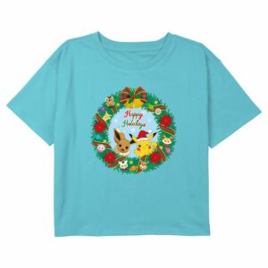Girl’s Pokemon Pikachu and Eevee Happy Holidays T-Shirt