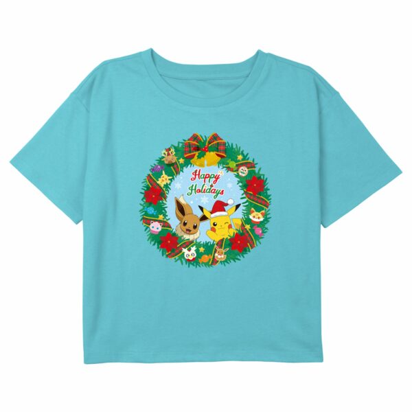 Girl’s Pokemon Pikachu and Eevee Happy Holidays T-Shirt
