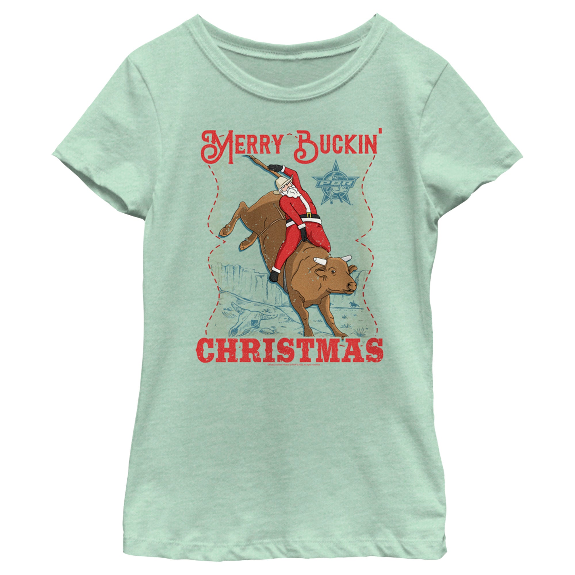 Girl's Professional Bull Riders Merry Buckin' Christmas T-Shirt Girl's Professional Bull Riders Merry Buckin' Christmas T-Shirt