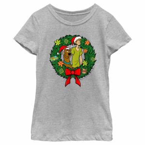 Girl’s Scooby Doo Christmas Shaggy and Scooby Wreath T-Shirt