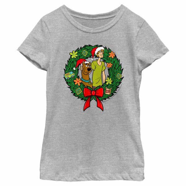 Girl’s Scooby Doo Christmas Shaggy and Scooby Wreath T-Shirt