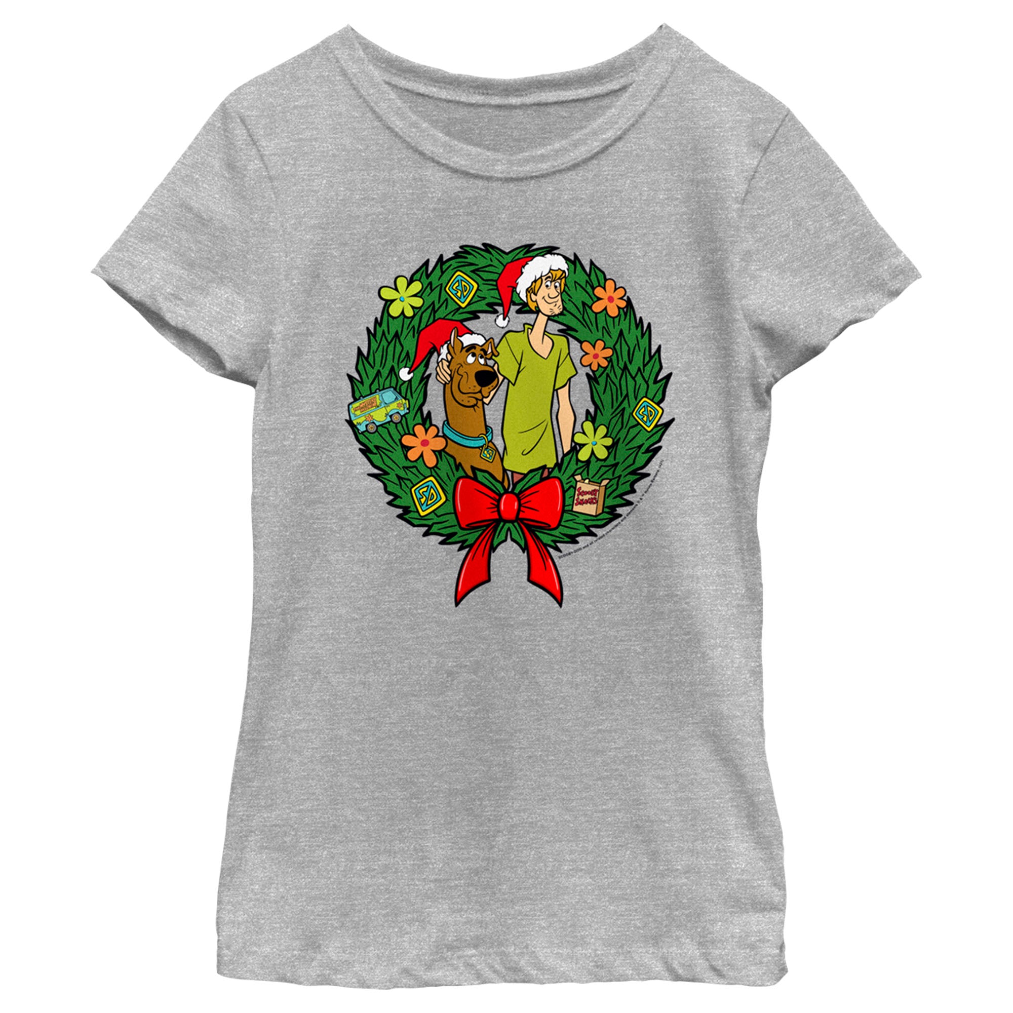 Girl's Scooby Doo Christmas Shaggy and Scooby Wreath T-Shirt Girl's Scooby Doo Christmas Shaggy and Scooby Wreath T-Shirt