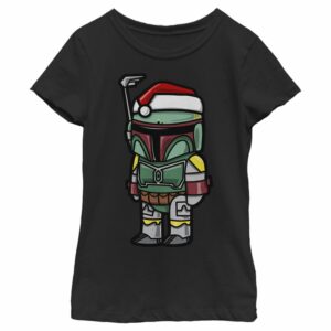 Girl’s Star Wars Boba Fett Santa Hat Cartoon T-Shirt