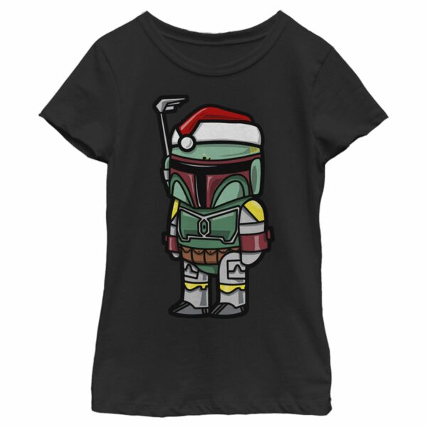 Girl’s Star Wars Boba Fett Santa Hat Cartoon T-Shirt