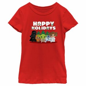 Girl’s Star Wars Happy Holidays Chibi Characters T-Shirt