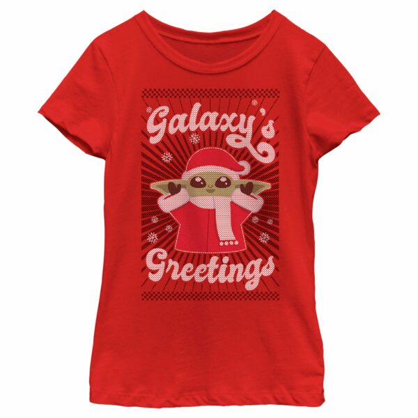 Girl’s Star Wars The Mandalorian Christmas Grogu Galaxy’s Greetings Cute T-Shirt