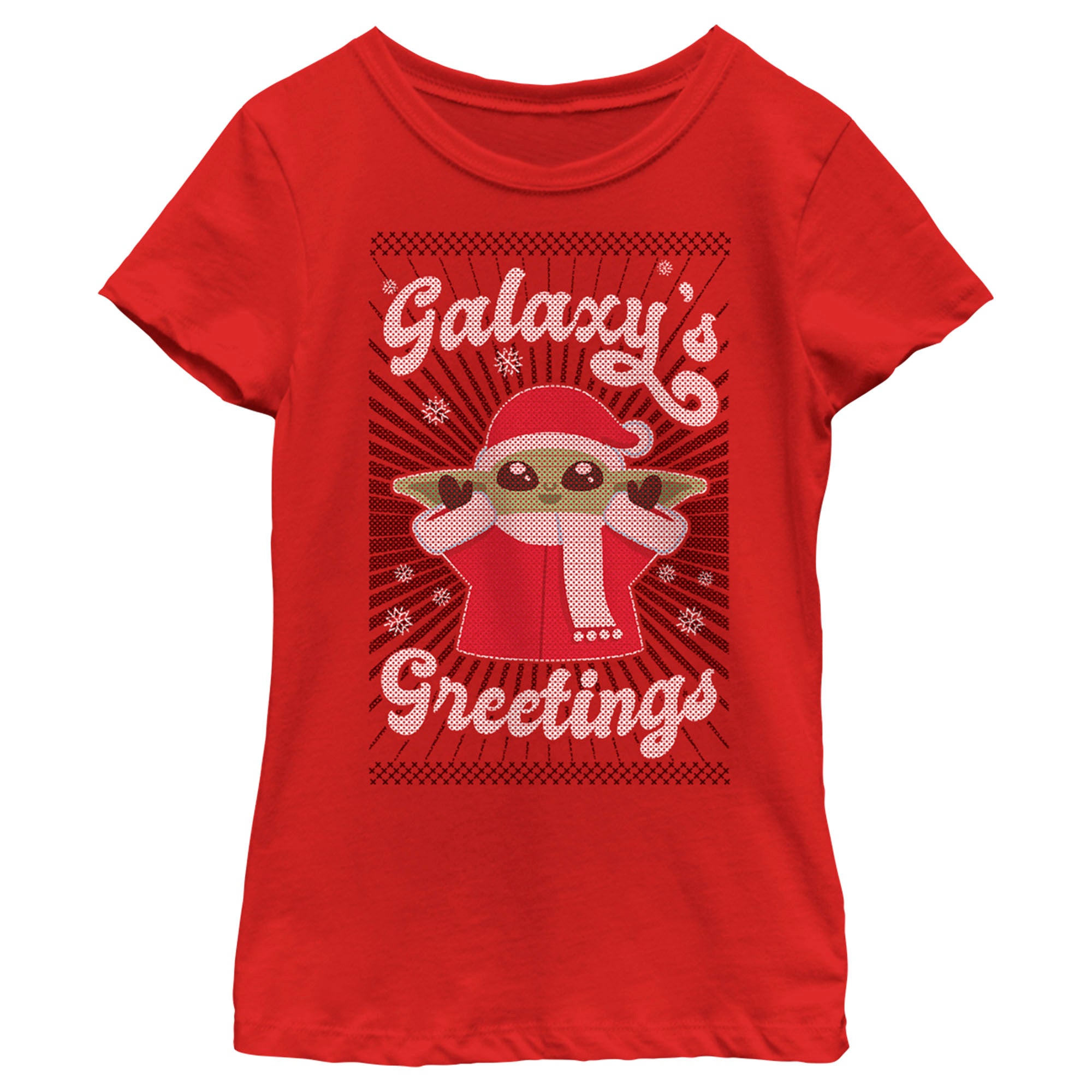 Girl's Star Wars The Mandalorian Christmas Grogu Galaxy's Greetings Cute T-Shirt Girl's Star Wars The Mandalorian Christmas Grogu Galaxy's Greetings Cute T-Shirt