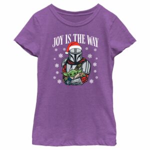 Girl’s Star Wars The Mandalorian Christmas Grogu and Din Djarin Joy is the Way T-Shirt