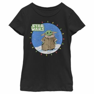 Girl’s Star Wars The Mandalorian Christmas Lights Grogu Scene T-Shirt