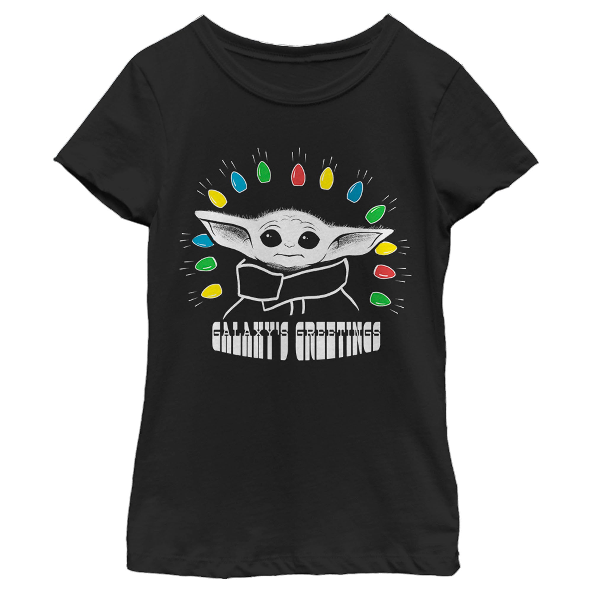 Girl's Star Wars The Mandalorian Christmas The Child Galaxy's Greetings T-Shirt Girl's Star Wars The Mandalorian Christmas The Child Galaxy's Greetings T-Shirt