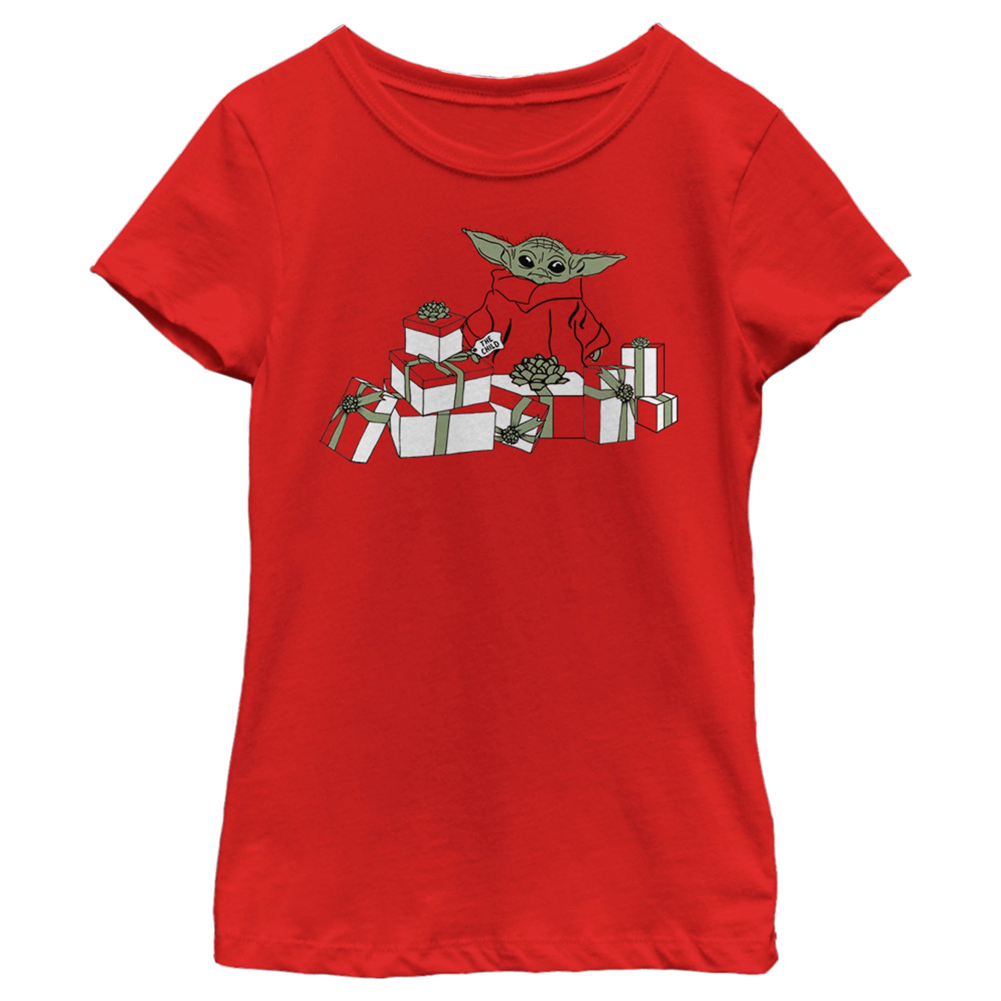 Girl's Star Wars The Mandalorian Christmas The Child Gifts Galore T-Shirt Girl's Star Wars The Mandalorian Christmas The Child Gifts Galore T-Shirt