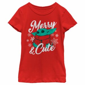Girl’s Star Wars The Mandalorian Christmas The Child Merry and Cute T-Shirt