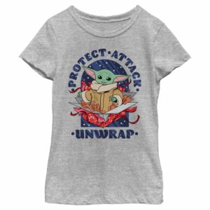 Girl’s Star Wars The Mandalorian Christmas The Child Protect Attack Unwrap T-Shirt