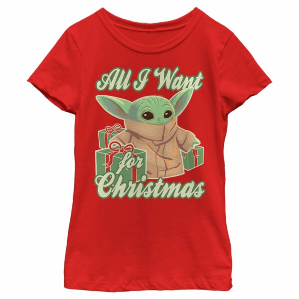 Girl’s Star Wars The Mandalorian Grogu All I Want for Christmas T-Shirt