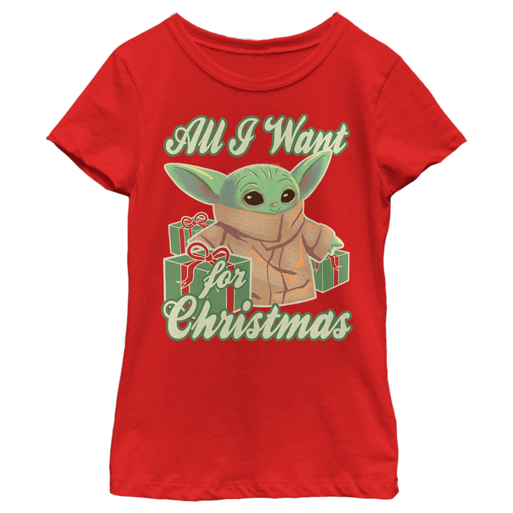 Girl's Star Wars The Mandalorian Grogu All I Want for Christmas T-Shirt Girl's Star Wars The Mandalorian Grogu All I Want for Christmas T-Shirt