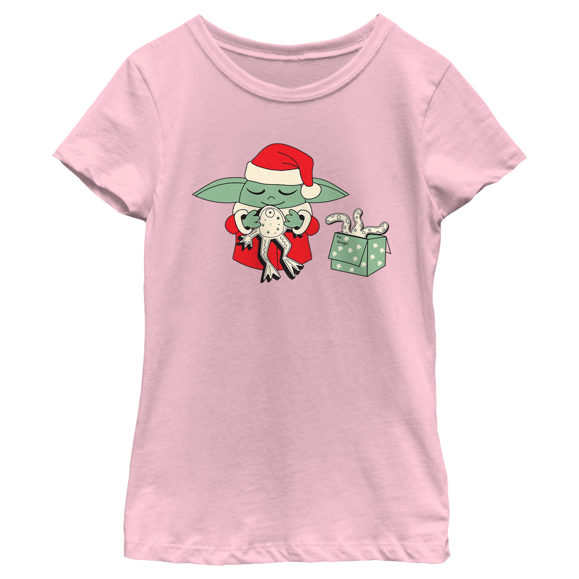 Girl's Star Wars The Mandalorian Grogu Frog Present T-Shirt Girl's Star Wars The Mandalorian Grogu Frog Present T-Shirt