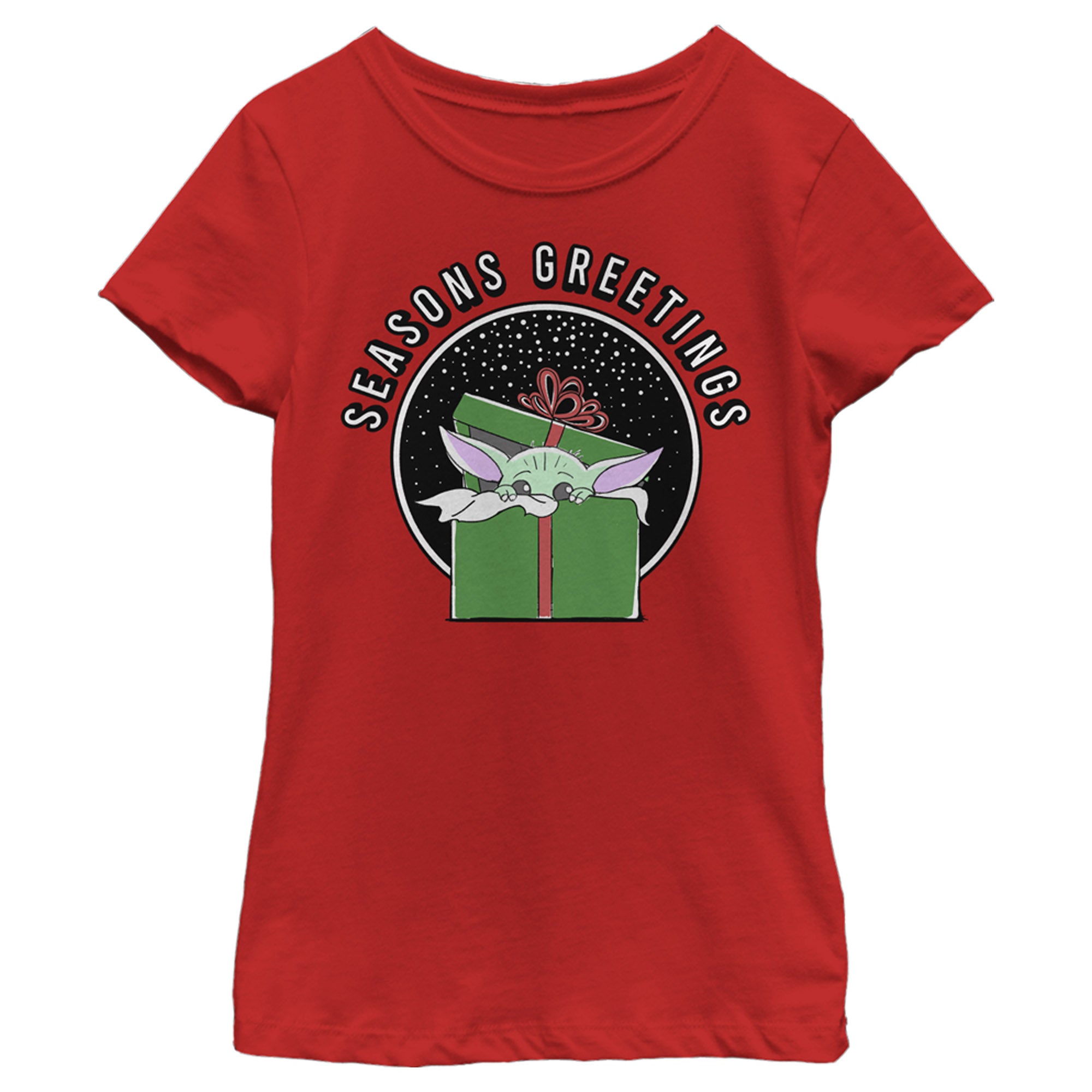 Girl's Star Wars The Mandalorian Grogu Seasons Greetings T-Shirt Girl's Star Wars The Mandalorian Grogu Seasons Greetings T-Shirt