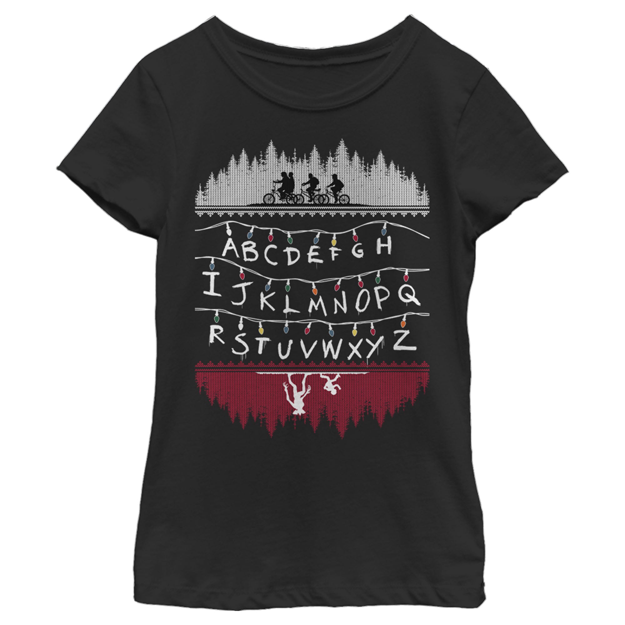 Girl's Stranger Things Christmas Light Message T-Shirt Girl's Stranger Things Christmas Light Message T-Shirt