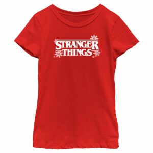 Girl’s Stranger Things Christmas Snowflakes Logo T-Shirt